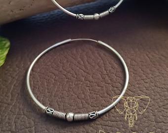 Pendientes aros bali plata 925, aros plata boho 50mm, pendientes etnicos plata ley xl, pendientes aros bali grandes, aros tribales.