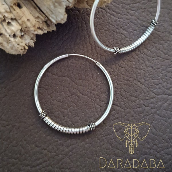 Bali hoop earrings, sterling silver 35mm bali hoops, oxidized 925 silver hoops, timeless sterling silver bali earrings, ethnic boho outfit.