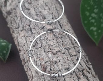 Aros criollos balineses de plata 925, aros cómodos de 50 mm, aros grandes de plata esterlina, aros criollos balineses ligeros, aros hippies.