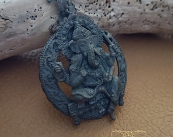 Venerable ganesha necklace, spiritual yoga jewelry, rare buddhist brass amulet, ancient meditation necklace, mystical thai talisman jewelry.
