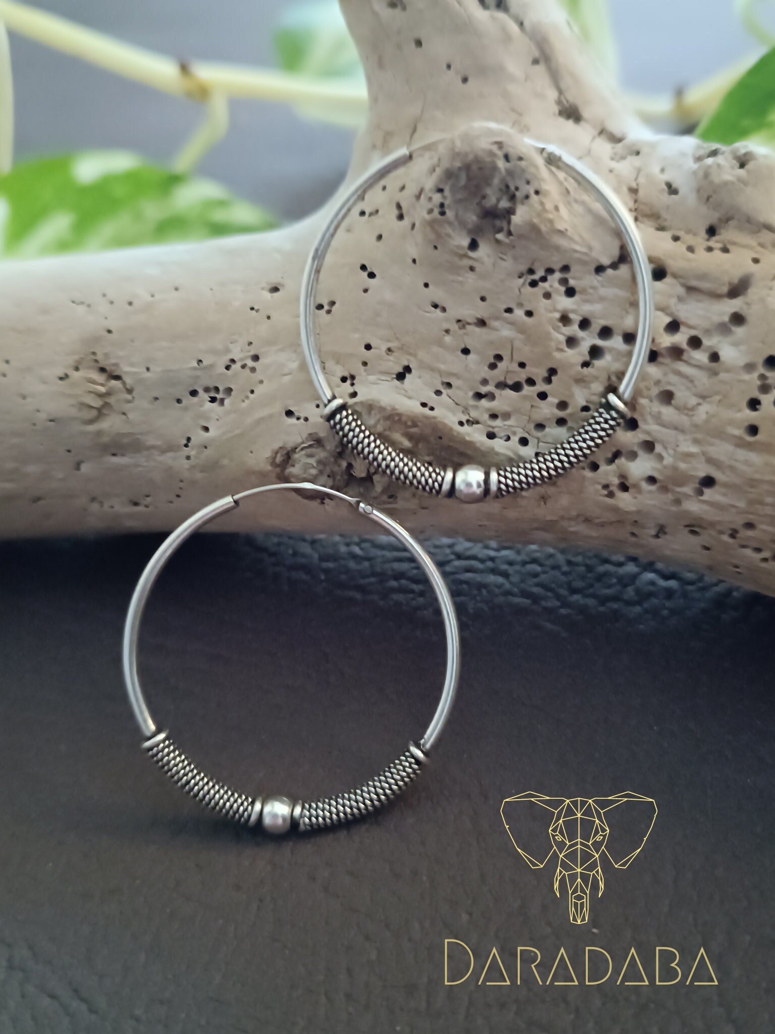 Sterling silver bali hoops earrings, 35mm bali hoop, 925 hoops earrings, oxidiced sterling silver earrings, tribal hoop earrings, thai 925.