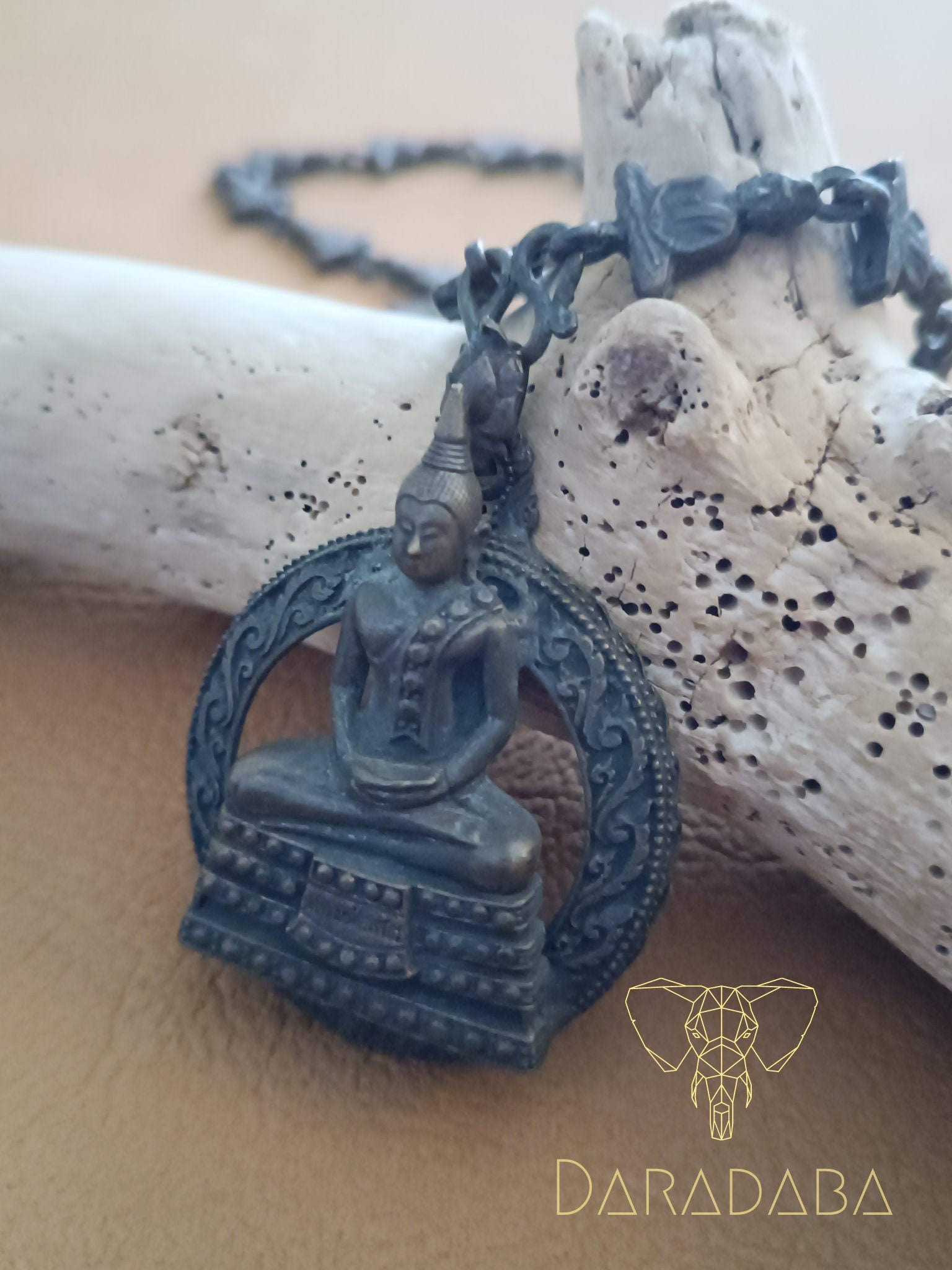 Antique buddha necklace, spiritual yoga jewelry, rare buddhist brass amulet, ancient meditation necklace, mystical thai talisman jewelry.