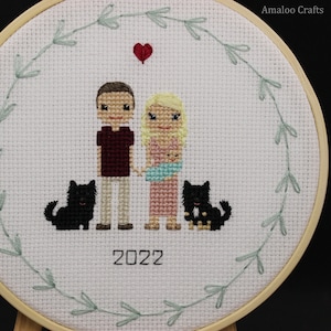 personalized cross stitch family custom portrait pets with border