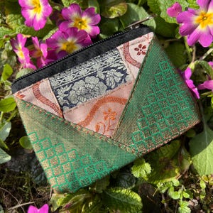 Brokat Patchwork Mini Tasche Münzbeutel handmade Geldbeutel Portemonnaie Schmuck Kopfhörer Make-Up Täschchen Floral Vintage Hippie Geschenk