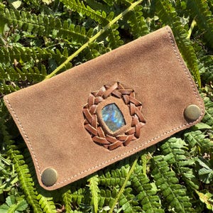 Leather tobacco pouch | Tobacco pouch with labradorite | Stylish vintage suede tobacco pouch brown | Tobacco case | Smoker&#39;s gift