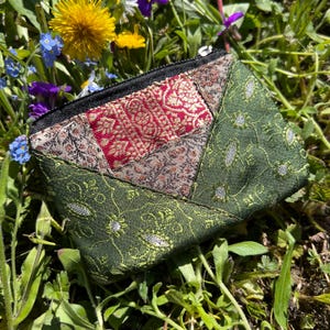 Patchwork Brokat Tasche klein Münzbeutel handmade Geldbeutel Portemonnaie Schmuck Kopfhörer Make-Up Täschchen Floral Vintage Hippie Geschenk