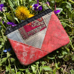 Patchwork Tasche Brokat klein Münzbeutel handmade Geldbeutel Portemonnaie Schmuck Kopfhörer Make-Up Täschchen Floral Vintage Hippie Geschenk