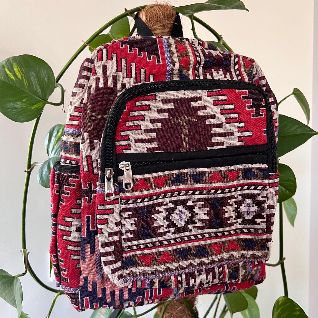Small Tribal Backpack With Boho Accents, Colorful Woven Ethnic Pattern ...