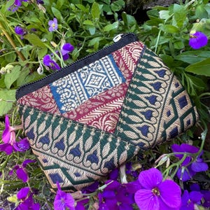 Mini billetera de brocado con patchwork, monedero, monedero hecho a mano, joyero, neceser de maquillaje con estampado floral, regalo hippie vintage