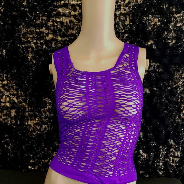 Provocative mesh tank top hole shirt, festival top in eye-catching colors, fishnet punk rock top, gothic shirt, rave shirt