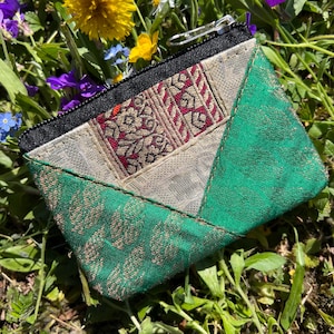 Patchwork Täschchen Brokat klein Münzbeutel handmade Geldbeutel Portemonnaie Schmuck Kopfhörer Make-Up Tasche Floral Vintage Hippie Geschenk