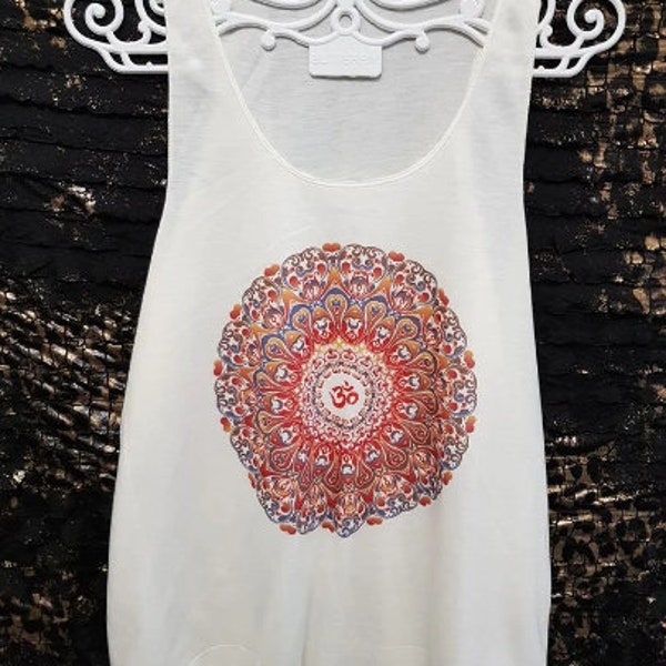 Tank Top Mandala mit OM Symbol, spirituelle Oberteile, esoterische Shirts im Goa, Psy, Hippie, Boho Style