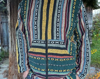 Veste Polaire Homme Hippie à Capuche - Laine Et Doublure Diagonale Patch Multicolore - Fabriqué Au Népal