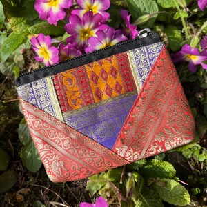 Mini sac à monnaie en brocart indien, style bohème, hippie, portefeuille, bijoux, patchwork, broderie florale, cadeau vintage