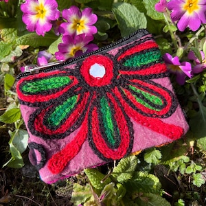 Boho portemonnee, mini portemonnee, kleine portemonnee, stof, kleine etnische tas, creditcards, bloemen, borduurwerk, cadeau voor haar