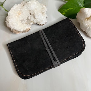 Tobacco pouch made of black suede | Handmade leather tobacco bag | Boho hippie tobacco rolling bag simple