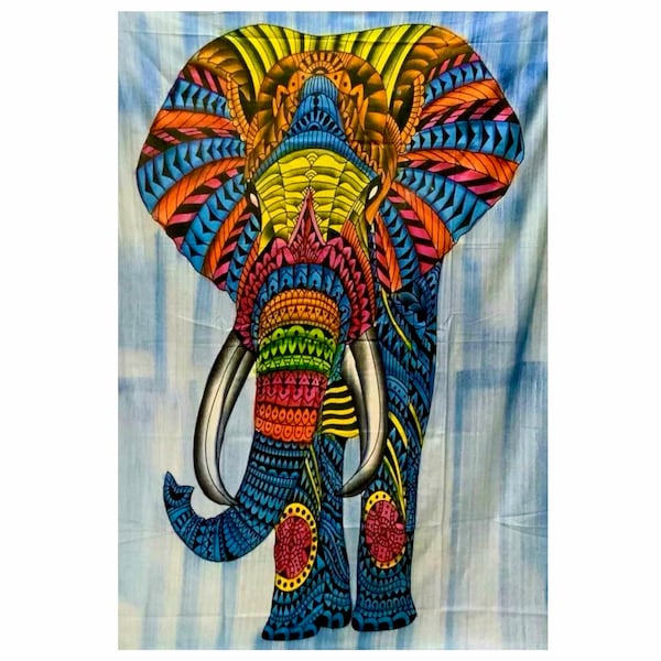 Indisches Wandtuch mit Elefant Mandala bunt, Wandteppich, Hippie wall tapestry mit orientalischem Flair