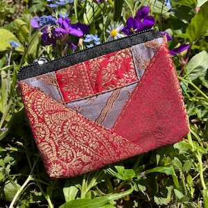 Patchwork Brokat Täschchen klein Münzbeutel handmade Geldbeutel Portemonnaie Schmuck Kopfhörer Make-Up Tasche Floral Vintage Hippie Geschenk