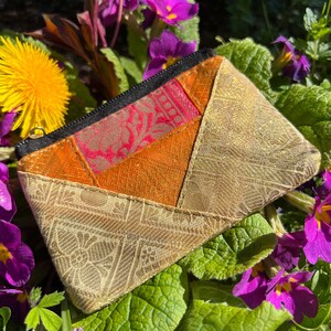 Brokat Patchwork Mini Tasche Münzbeutel handmade Geldbeutel Portemonnaie Schmuck Kopfhörer Make-Up Täschchen Floral Vintage Hippie Geschenk