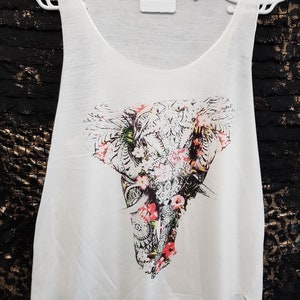 Hippie Top Elephant Colorful, Mandala Women&#39;s Tank Top with Flowers, Top Animal Motif