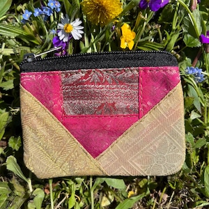Brokat Patchwork Mini Tasche Münzbeutel handmade Geldbeutel Portemonnaie Schmuck Kopfhörer Make-Up Täschchen Floral Vintage Hippie Geschenk