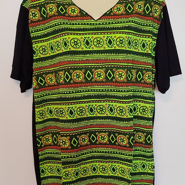 Neon T-Shirt Hippie Oberteil mit Muster grün, Goa Psy T-Shirt