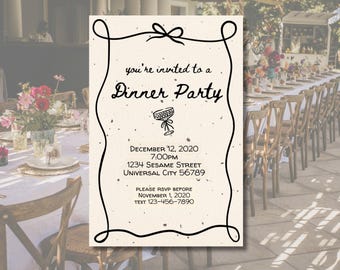 Elegante invitación para fiesta en negro y beige / Descarga digital personalizable