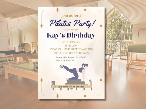 Customizable Pilates Party Invitation Template - Editable in Canva