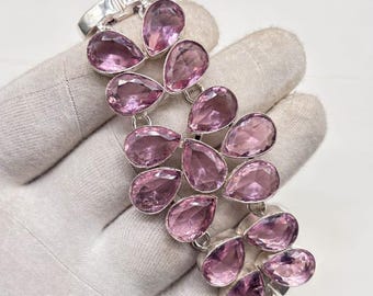 Pink Tourmaline 925 Sterling Silver Bracelet. Gemstone Charm Bracelet For Women Boho Handmade Jewelry Anniversary gift Healing Crystal Gift