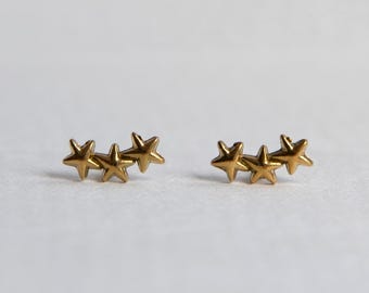 Novi Tiny Gold Triple Star Stud Earrings