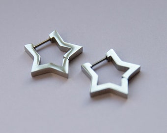Celestial Star Hoop Earrings: Stainless Steel Huggie Hoops