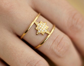 Cielo Gold Star Cuff Ring: Adjustable Stainless Steel Band