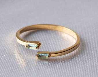 Arlie Aquamarine Coloured Gold Adjustable Ring, Mermaid Core Water Resistant Stainless Steel Gold Plated Ring, Ethereal Whimsical Blue Aqua