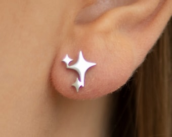 Elyria Silver Triple Star Stud Earrings: Stainless Steel Celestial Jewellery