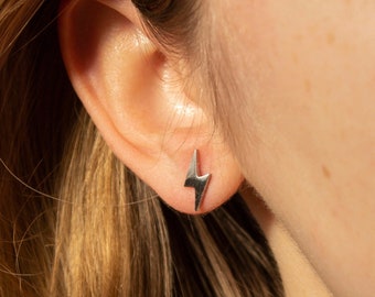 Silver Lightning Bolt Stud Earrings, Tarnish Free, Stainless Steel Bolt Studs