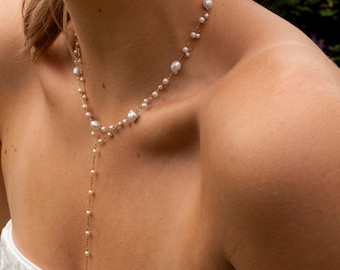 Kai Freshwater Pearl Lariat Necklace, Gold Plated Chain Bridal Necklace