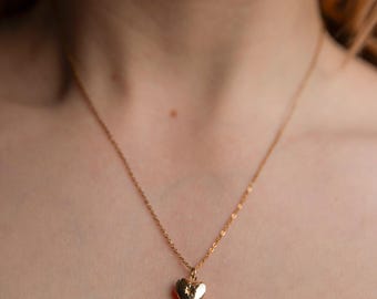 Heart Locket Gold Chain Necklace, Vintage Locket Charm