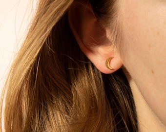 Callie Gold Moon Stud Earrings, Tarnish Free, Stainless Steel Crescent Moon Earrings, Celestial Earrings, Real Gold Plated