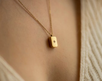 Starburst Necklace: 14k Gold Plated Rectangle Charm
