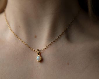 Gold Opal Paperclip Chain Necklace