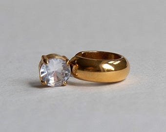 CZ Crystal Ear Cuff, Gold Fake Conch Piercing