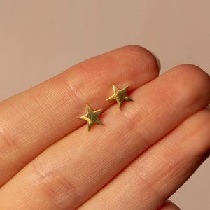 Cosmos Gold Star Stud Earrings, Tarnish Free, Stainless Steel Star Earrings, Celestial Earrings, Real Gold Plated