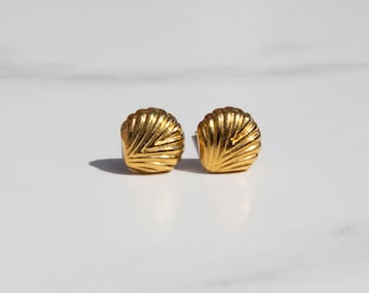 Gold Shell Stud Earrings, Tarnish Free Stainless Steel, Hypoallergenic
