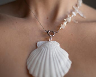Juliet Handmade Silver Mermaid Necklace: Moonstone, Pearl & Shell