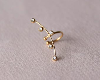 Diamond Gold Climber Crystal Ear Cuff, Adjustable Fake Conch Earring