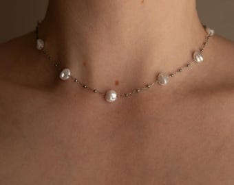 Covette Dainty Pearl Choker Necklace: Tarnish-Free Stainless Steel Chain