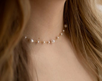 Cove Dainty Pearl Choker Necklace, Gold Chain, Tarnish Free