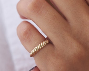 14K Solid Gold Croissant Dome Ring Gift For Women Minimalist Designed Thin Fine Jewelry Birthdays Valentine&#39;s Day Christmas Sale Gift