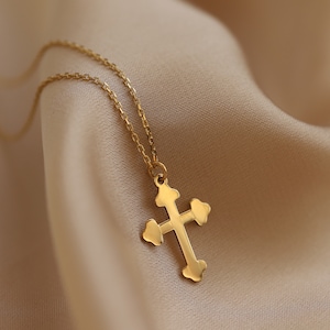 14K Gold Cross Laser Cut Plate Necklace Religious Pendant Special Design Jewelry Shiny Surface Valentine&#39;s Day Gift for Women by Monsini