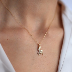 14KSolid Gold Circle of life Gazelle Mini Deer Pendant Charm Necklace Women Girls Animal Necklace Gifts For Women, Animal Handmade Jewelry
